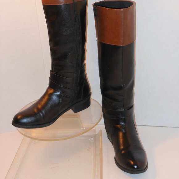 ARIZONA BLACK & BROWN LEATHER KNEE HIGH BOOTS - Picture 2 of 7